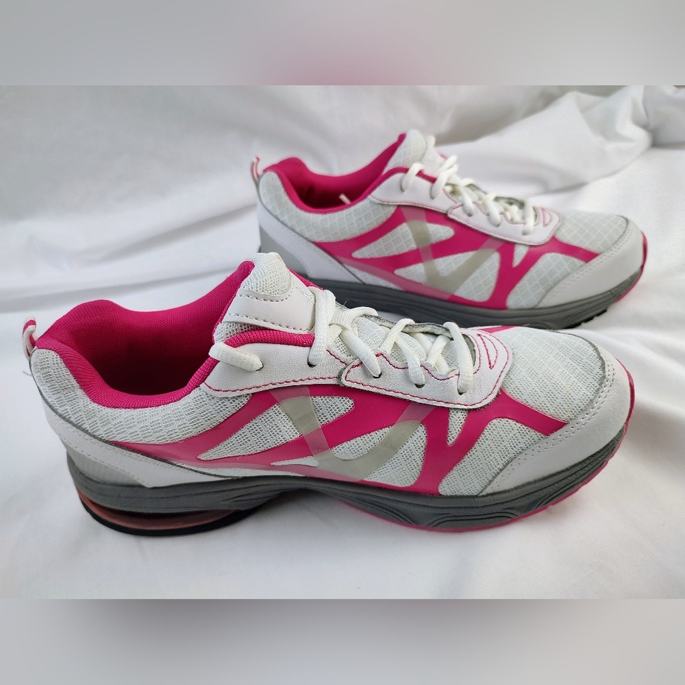 Danskin Size US 9 Women’s Tennis Shoes Pink White Gray Lace Air Gel Support 2499
